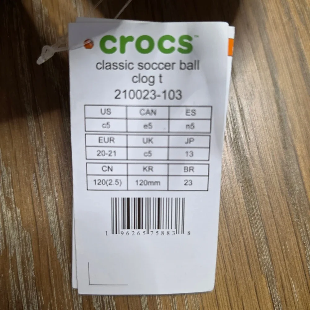 Crocs Toddler Classic Soccer Ball Clog White Black 210023-103 Size C5 NWT